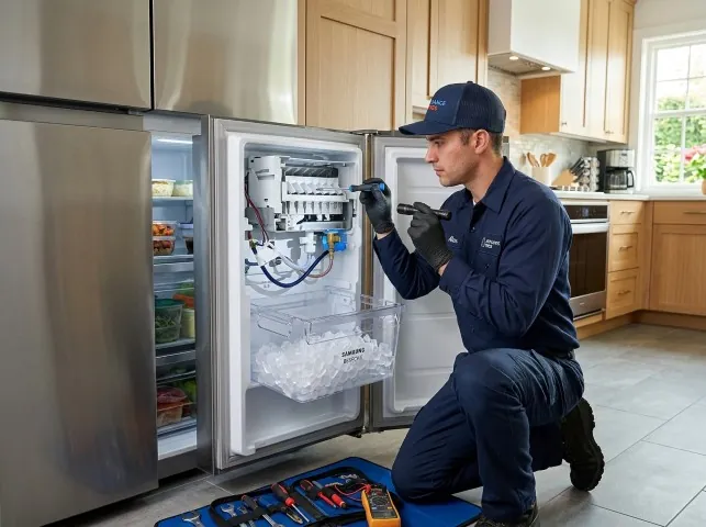 Appliance Repair Hero technician repairing a refrigerator ice maker in Allenhurst, NJ