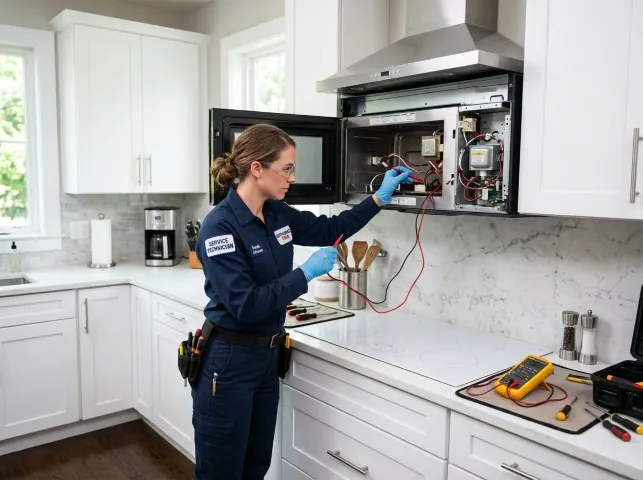 Appliance Repair Hero technician testing an over-the-range microwave in a Allenhurst, NJ kitchen