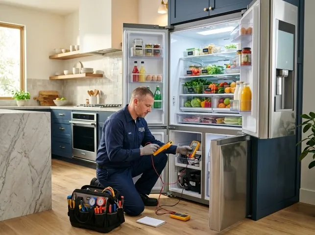 Appliance Repair Hero refrigerator technician testing a fridge on a Allenhurst, NJ service call